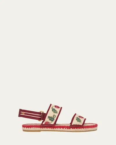 VALENTINO GARAVANI TOMATO EMBROIDERED SLINGBACK ESPADRILLE SANDALS