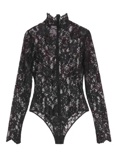 Valentino Floral Lace Bodysuit In Black