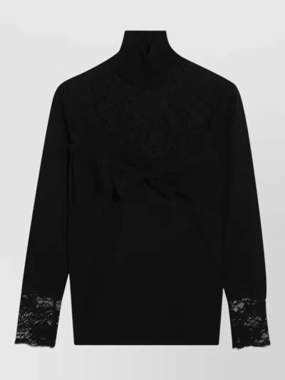 Valentino Top High Neck Lace Detailing Bow Accent In Black