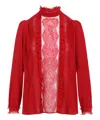 Valentino Long-sleeved Silk Top In Red