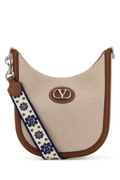 Valentino Garavani Top-tone Canvas Vlogo Signature Shoulder Bag In Nattobaccoselbiatdimoroivorynavy