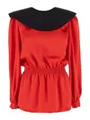 Valentino Red Silk Blouse With Black Collar