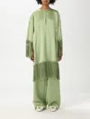Valentino Tunic Dress In Silk Satin With Fringe In Green