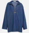 Valentino Vgold Logo Plaque Cut-out Denim Top In Blau