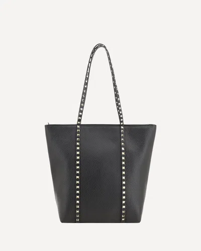 Valentino Garavani Rockstud Shopping Bag In Grained Calfskin In Black