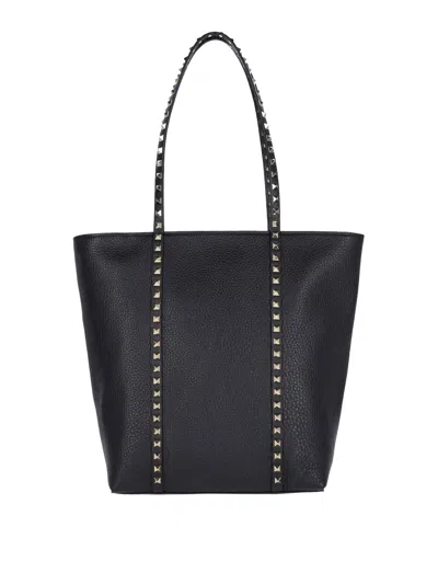 Valentino Garavani Rockstud Shopping Bag In Grained Calfskin In Black