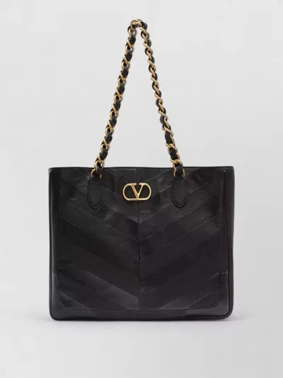 Valentino Garavani Tote Bag Chain Strap Chevron Pattern Open Top
