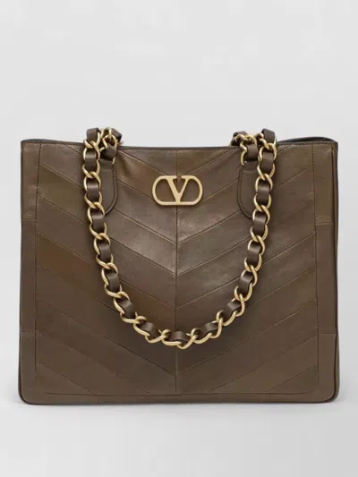 Valentino Garavani Tote Bag Chain Strap Chevron Top Handles In Brown