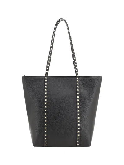 Valentino Garavani Rockstud Shopping Bag In Grained Calfskin In Black