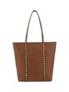 Valentino Women's Caramel Leather Medium Rockstud Shopping Bag In Selleria