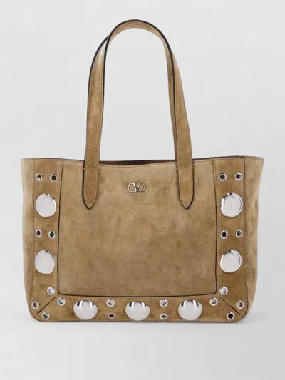 Valentino Garavani Tote Bag Shopper Metallic Studs Dual Handles In Nude
