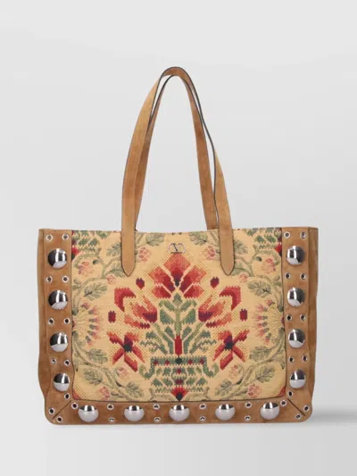 Valentino Garavani Tote Bag Shopper With Dual Handles Floral Pattern Studs