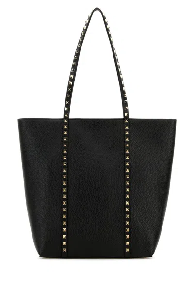 Valentino Garavani Rockstud Shopping Bag In Grained Calfskin In Black