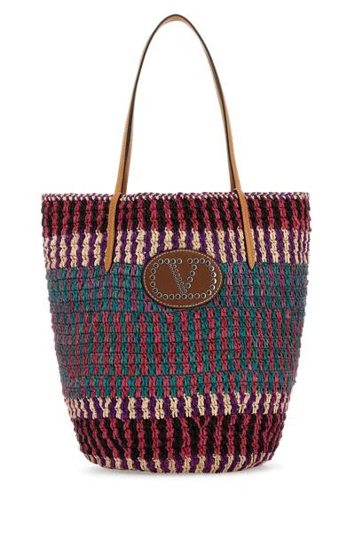 Valentino Garavani Vlogo Leather-trimmed Crocheted Straw Tote In Purple