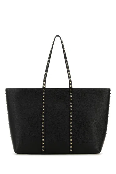 VALENTINO GARAVANI VALENTINO GARAVANI BLACK LEATHER ROCKSTUD SHOPPING BAG