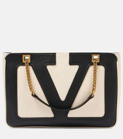 Valentino Garavani Garavani Viva Superstar Medium Nappa Leather Shopping Bag Woman Butter/black Uni In White