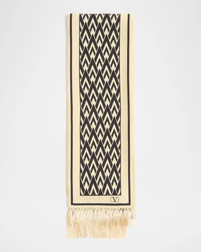 Valentino Toute La V Bandeau Scarf With Fringe In Gold