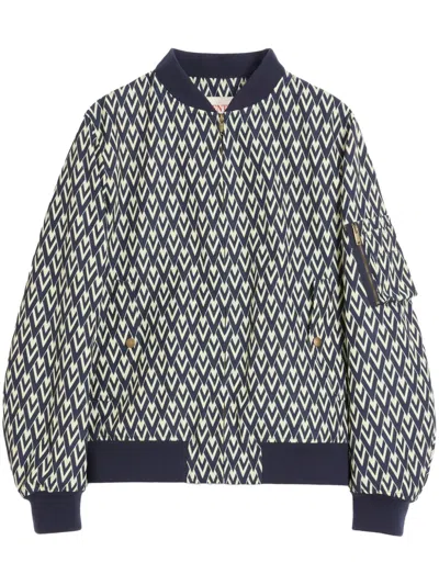 Valentino Toute La V Print Bomber Jacket In Navy