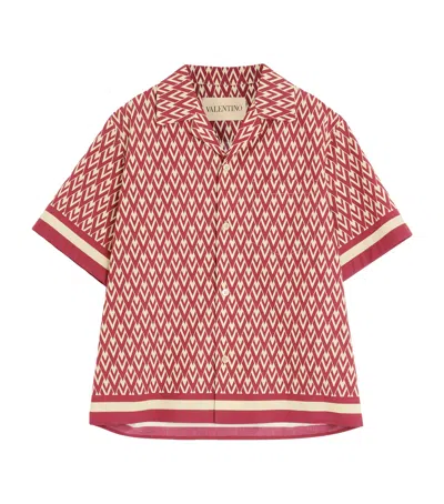 Valentino Camicia Da Bowling In Popeline Di Cotone Con Stampa Toute La V In Red