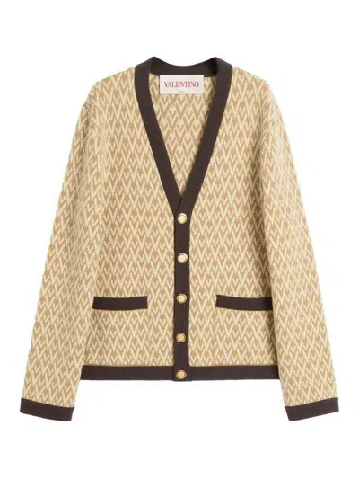 Valentino Toute La V Cardigan In Toutelavbeigecrema