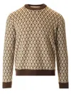 Valentino Monogrammed-intarsia Wool Jumper In Brown