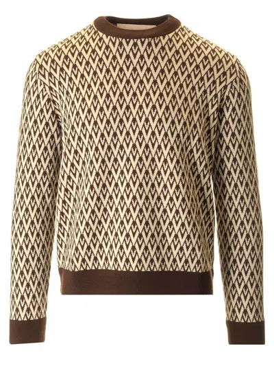 Valentino Men's V Jacquard Wool Sweater In Brown