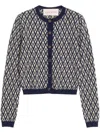 Valentino Garavani Toute La V Jacquard Wool Cardigan In Blue
