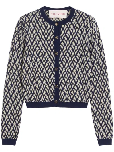 Valentino Toute La V-jacquard Cardigan In Blue