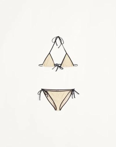 VALENTINO VALENTINO TOUTE LA V JACQUARD LYCRA BIKINI WOMAN BIRCH/IVORY XL
