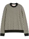 Valentino Crewneck Wool Jumper With Toute La V Jacquard Pattern In Black