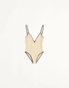 Valentino Toute La V Jacquard Swimsuit In Birch/ivory