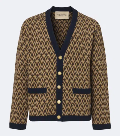 Valentino V Neck Patterned Knit Jacket Long Sleeves In Animal Print