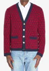 Valentino Toute La V Jacquard Wool Cardigan In Red
