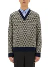 Valentino Wool Jumper With Toute La V Jacquard Pattern In Brown