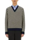 Valentino Wool Jumper With Toute La V Jacquard Pattern In Brown