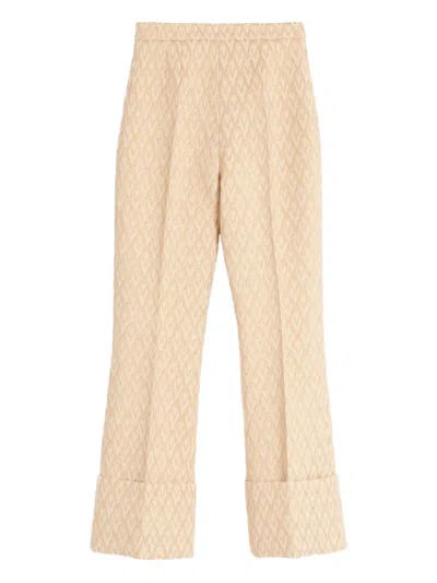 Valentino Toute La V Lurex Jacquard Trousers In Brown