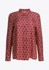 Valentino Geometric Print Collared Long Sleeve Shirt In Red