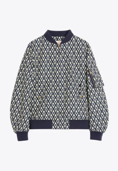 Valentino Toute La V Print Bomber Jacket In Navy