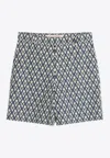 Valentino Bermuda Shorts In Cotton Poplin With All Over Toute La V Print In Navy