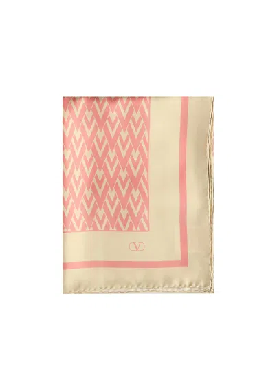 Valentino Toute La V Silk Scarf In Pink
