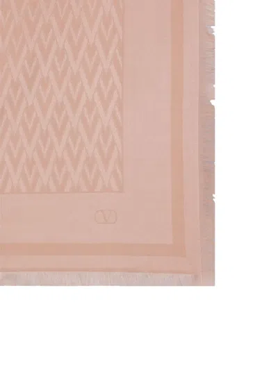 Valentino Toute La V Shawl In Silk And Wool In Pale Rose