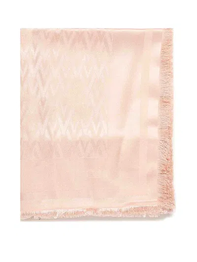 Valentino Toute La V Shawl In Silk And Wool In Nude