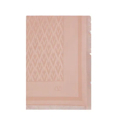 Valentino Toute La V Shawl In Silk And Wool In Pale Rose