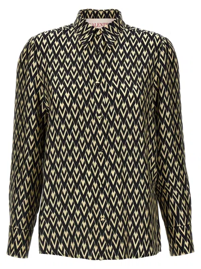 Valentino Blackwhite Logo Print Shirt In Multicolor