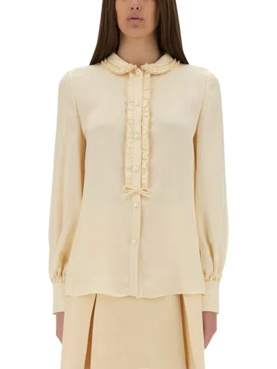 Valentino "toute La V" Silk Jacquard Shirt In Neutral