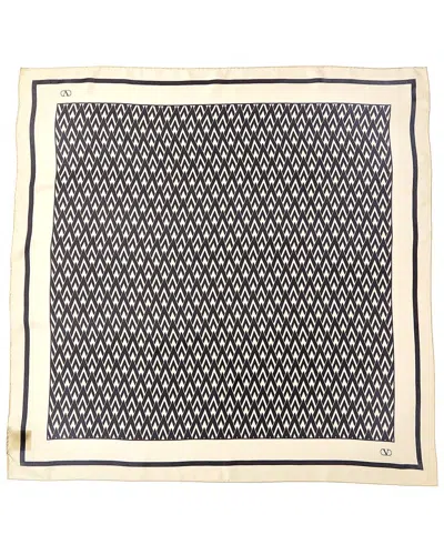 Valentino Fringed Printed Silk-twill Scarf In Black