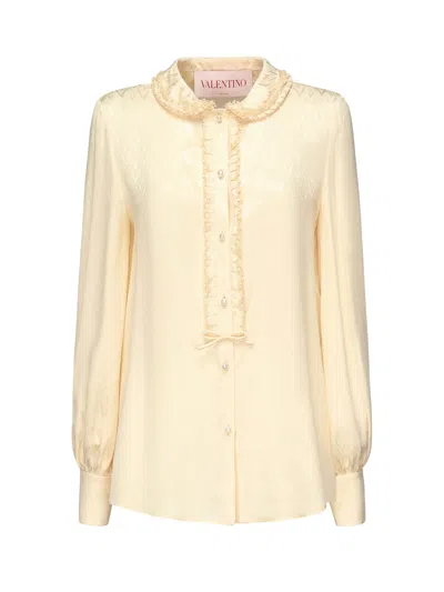 Valentino "toute La V" Silk Jacquard Shirt In Neutral