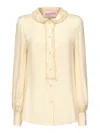Valentino Silk Ruffled Collar Shirt In Yellow