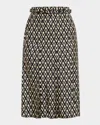Valentino Belted Pleated Printed Silk-twill Midi Skirt In Black Cream