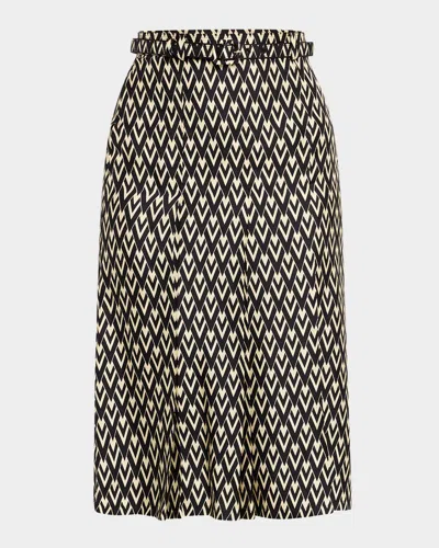 VALENTINO TOUTE LA V SILK TWILL BELTED SKIRT